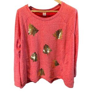 Holiday Time Red Crew Neck Long Sleeve Gold Sequin Trees Pullover Shirt Sz 20W